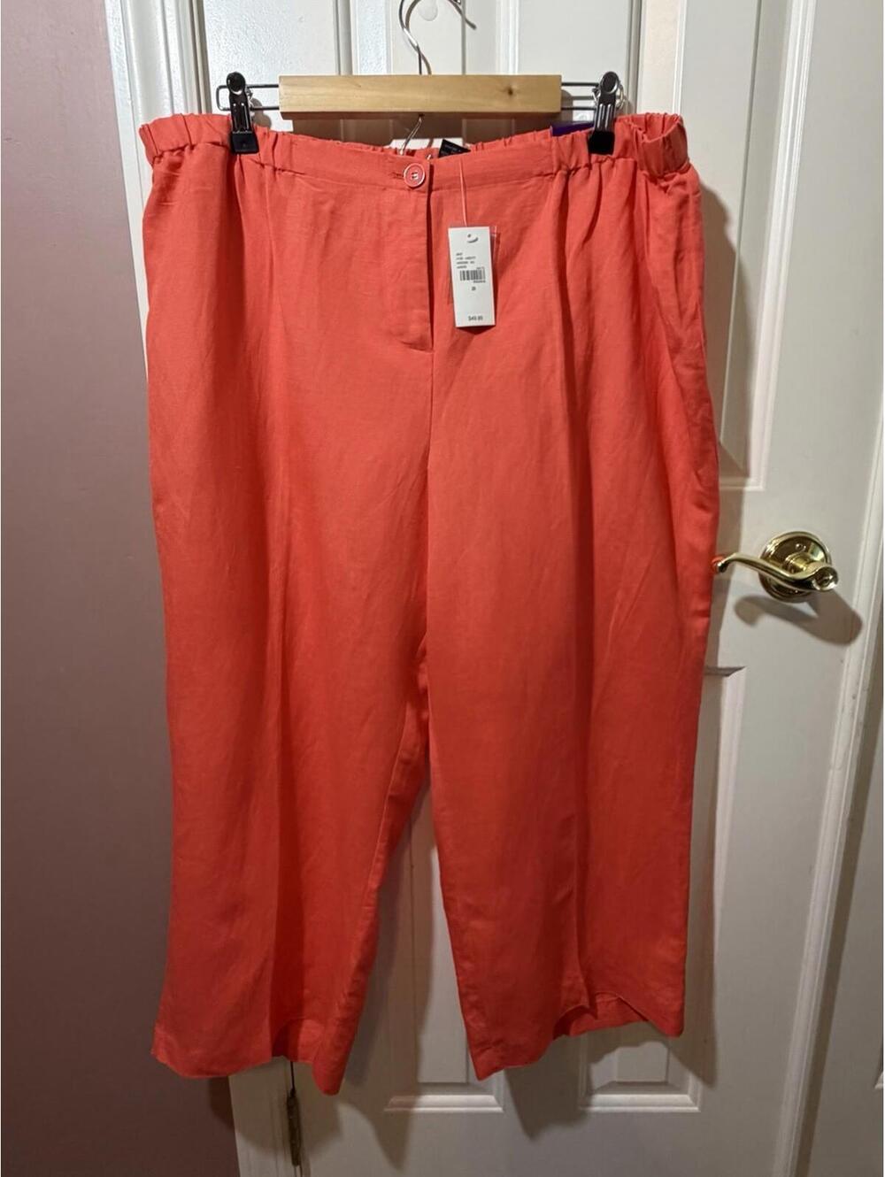 Lane Bryant Capri Pants Womens Size 20 Linen Rayon Flat Front Coral New